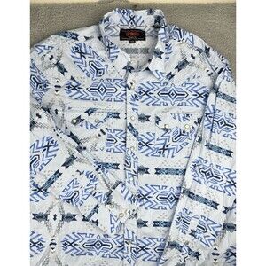 Rock & Roll Aztec Western Pearl Snap Shirt XXL Blue Southwestern Cowboy Rodeo
